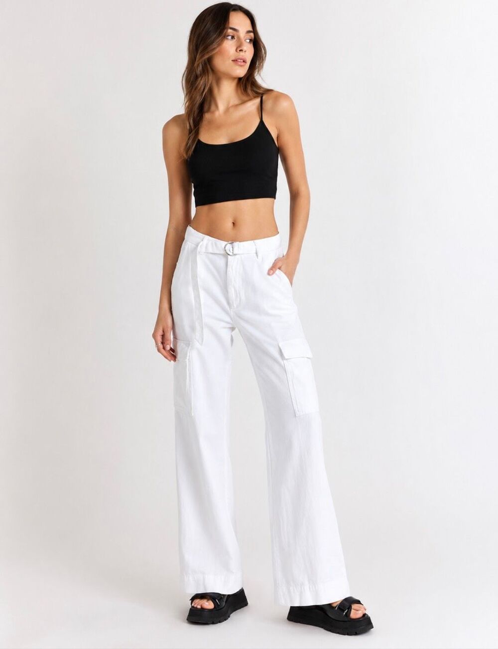 DL1961 Zoie White Linen Blend Wide Leg Cargo Pants Belted NWT Size 28